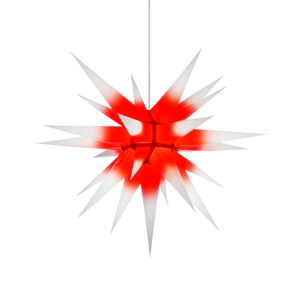 Original Herrnhuter Stern für innen i7 (70 cm), roter Kern / weiße Spitzen
